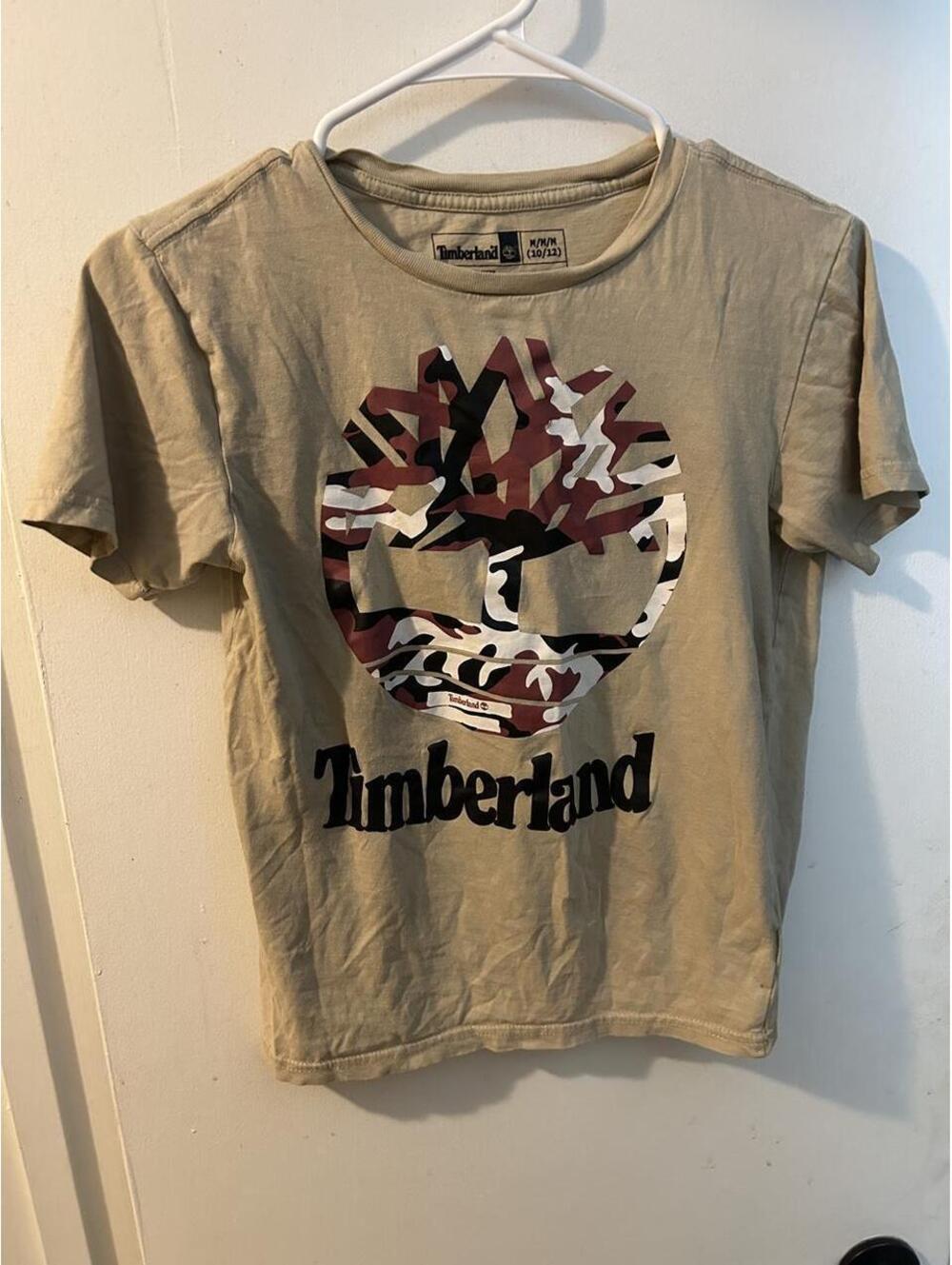 Timberland camo logo graphic tee in size M